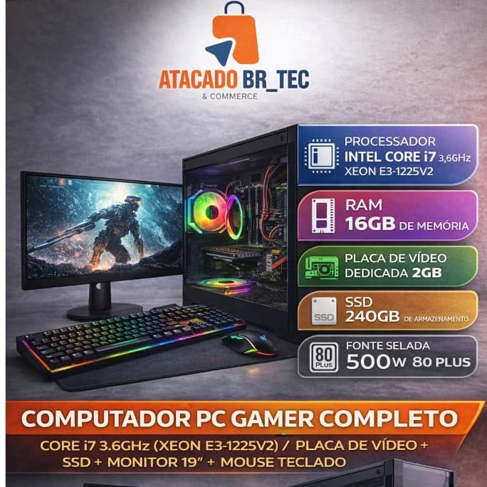 Computador Gamer completo Core i7 3.6Ghz (xeon e31225v2) / Placa DE VIDEO + SSD + Monitor 19 + MOUSE TECLADO