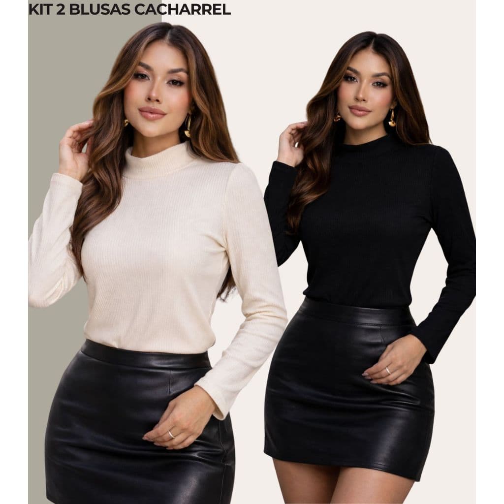 Blusa Feminina Inverno Canelada Gola Alta Manga Longa Elegante Básica