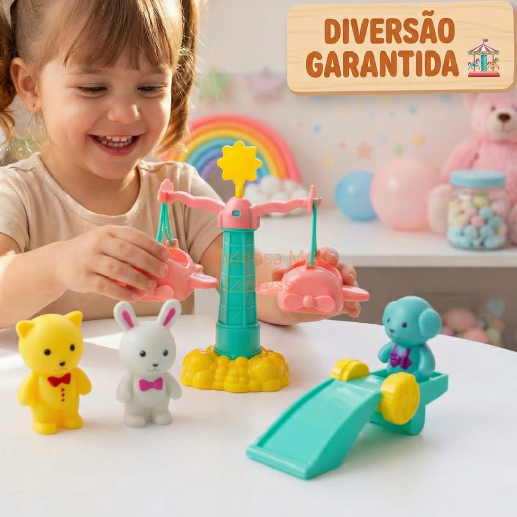 Brinquedo Carrossel Giratório com Animais Parque Diversão Infantil
