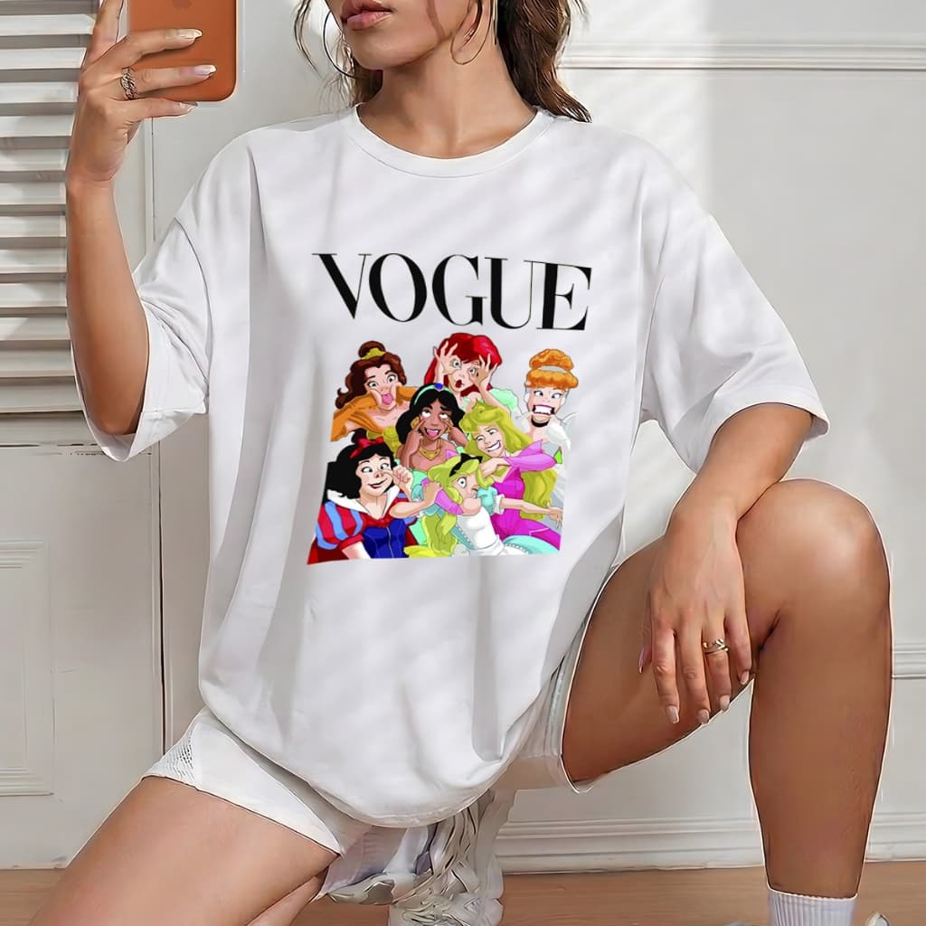 Camiseta Feminina Vogue Princesas Camisa Moderna Blusa Estilosa T-shirt Despojada Crt Unissex