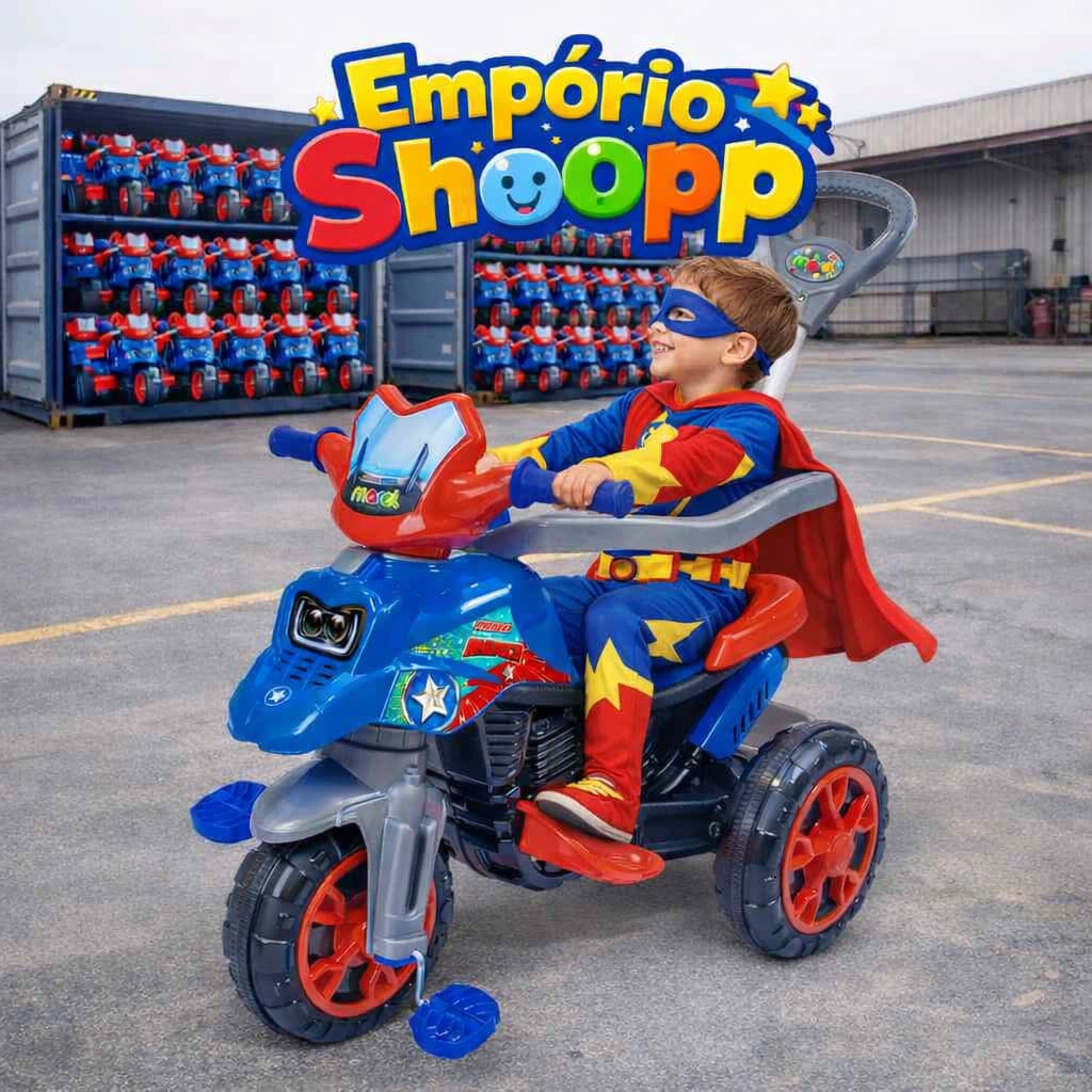 Triciclo Infantil Moto com Pedal e Haste - Azul Segurança e Aventura
