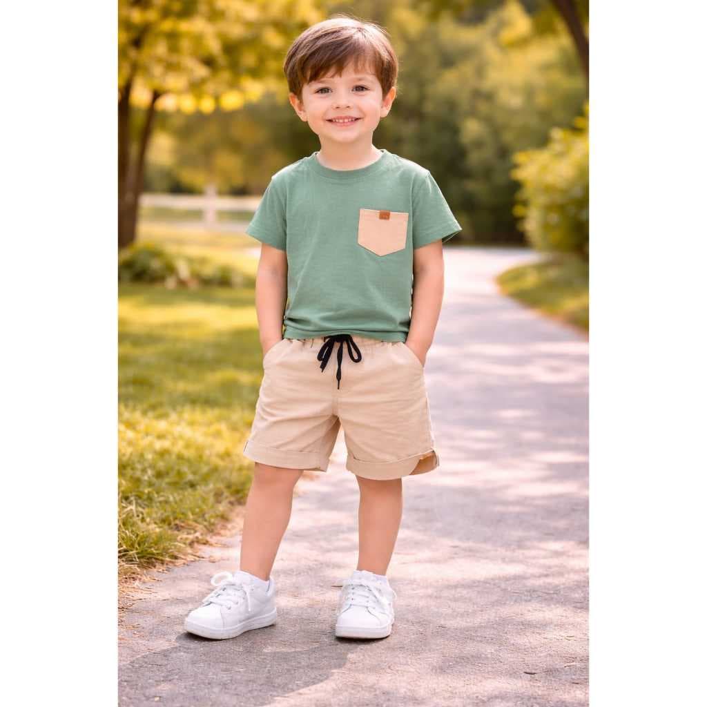 Conjunto Infantil Camiseta e Bermuda - Bicolor - Estilo Mauricinho
