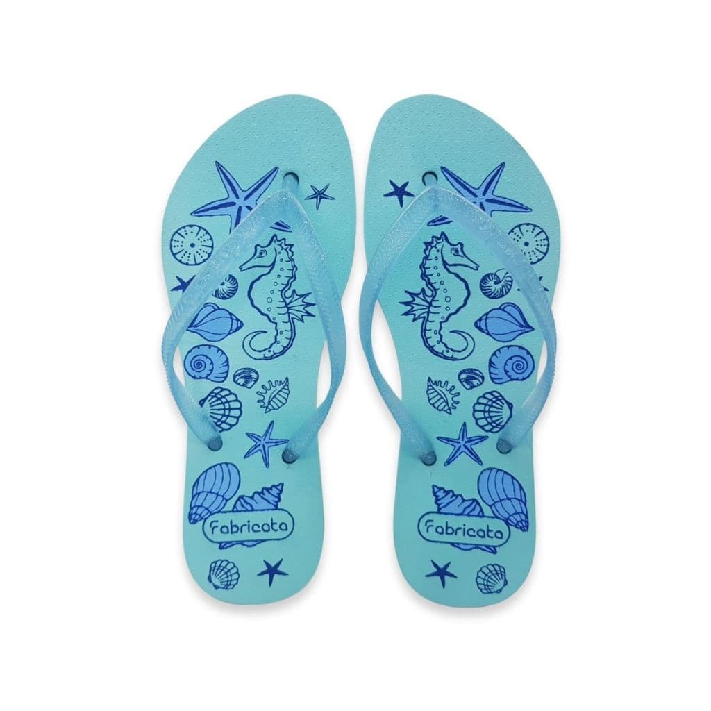 Chinelo Feminino Sandália Rasteira Estampa Conchas Fundo do Mar Estrela Slim ORIGINAL FABRICATA K36