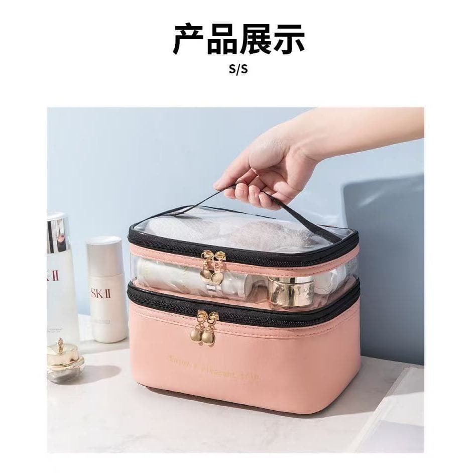 Bolsa de maquiagem de viagem de grande capacidade portátil couro à prova d'água bolsa de viagem para lavar doméstico