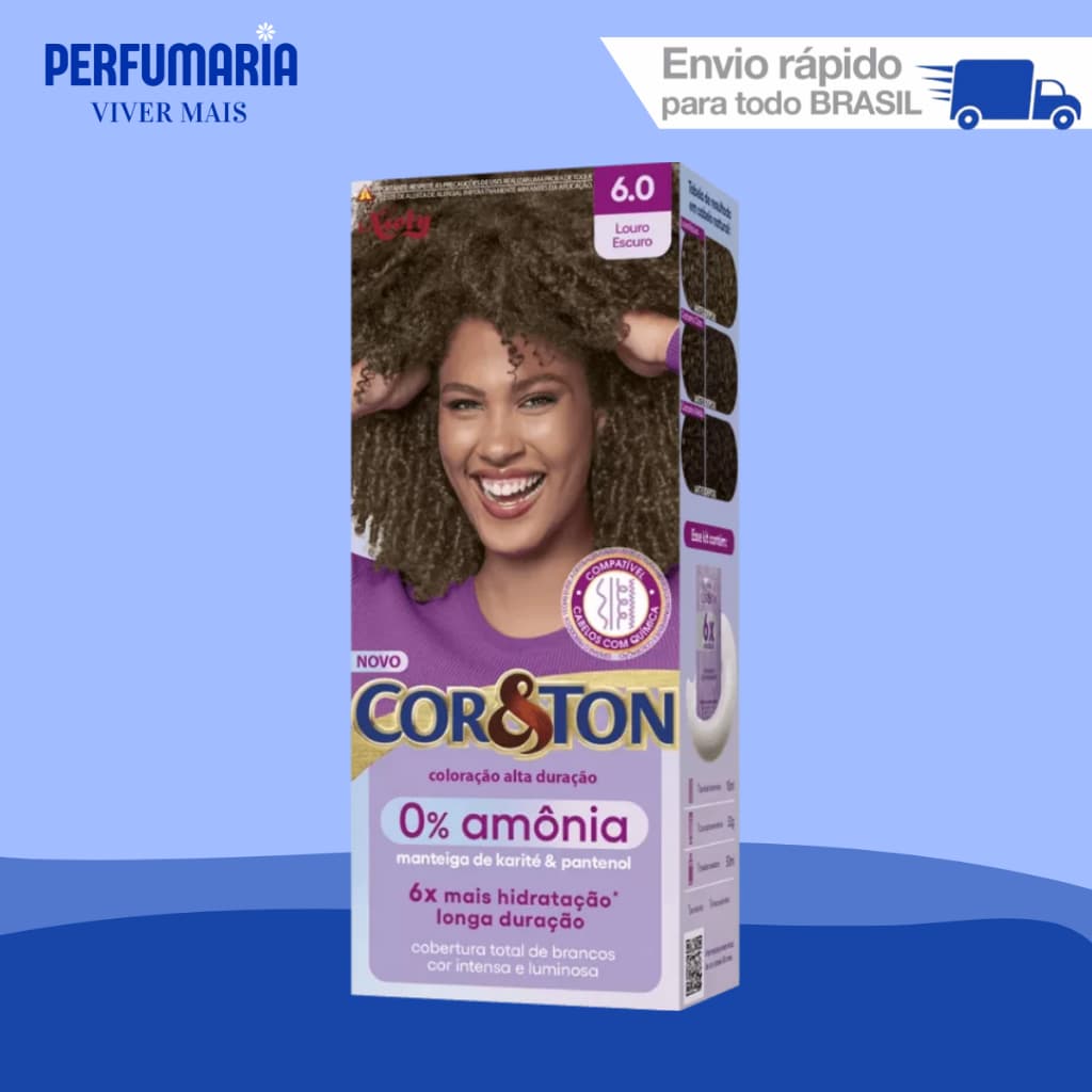 COLORAÇÃO COR&TON SEM AMÔNIA KIT 06.0 LOURO ESCURO.