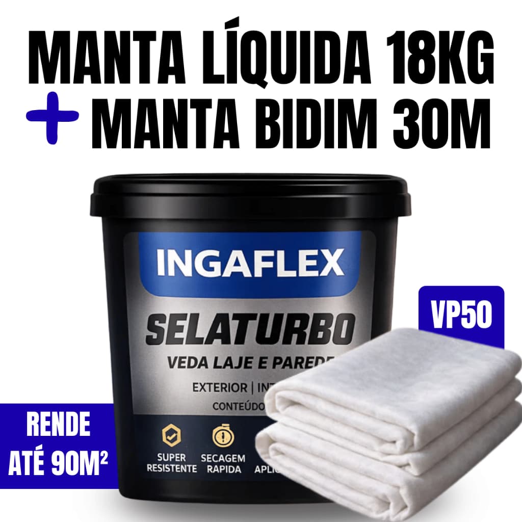 Impermeabilizante Manta Líquida Emborrachada 18kg + BIDIM 30m Reforço Estrutural Contra Infiltração