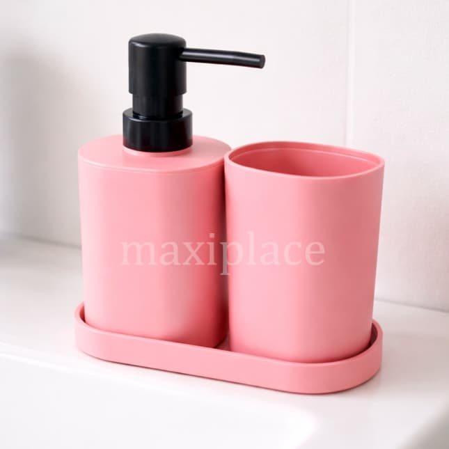 Kit Banheiro 3 Peças Moderno Porta Sabonete Líquido Porta Escovas com Base Plástico