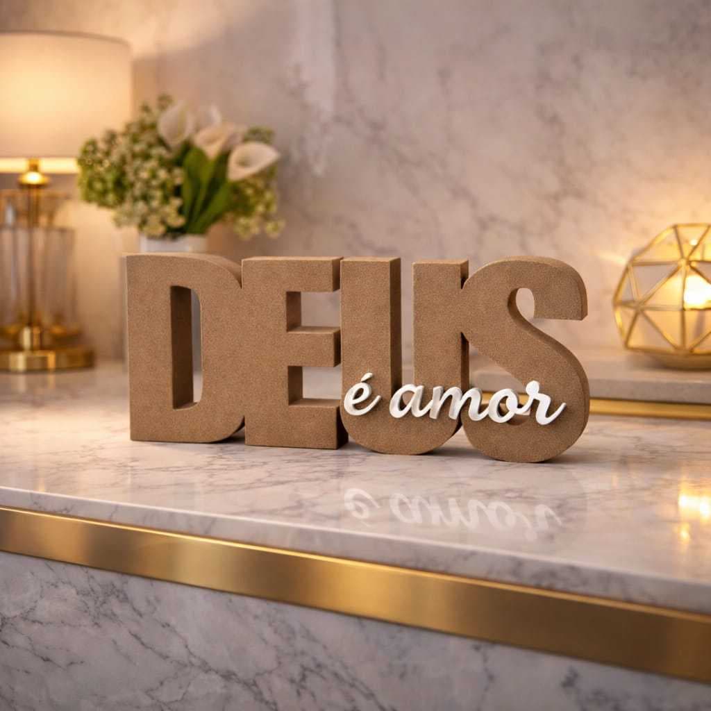 Letreiro Decorativo Deus é Amor – Decoração Moderna e Elegante para Casa