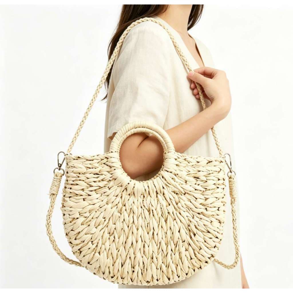 Bolsa tiracolo de palha, feminina, ombro de praia, verão, bolsa meia lua , feminina, tecido fashion, crochê MYC-8032