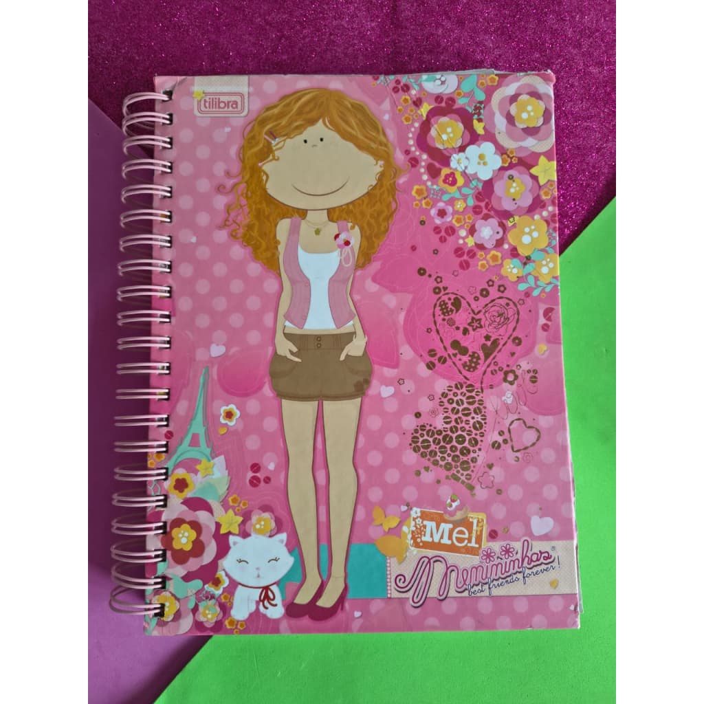 Caderno Mel Menininhas - 12 Matérias - Cartela de Adesivos - Raro - Vintage - Ano 2009