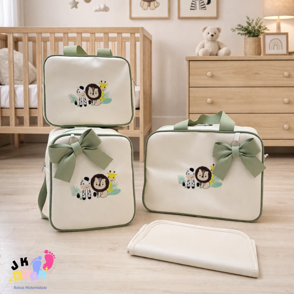 Kit Bolsa Maternidade Grande 4 Peças Safari Impermeável Enxoval Off White