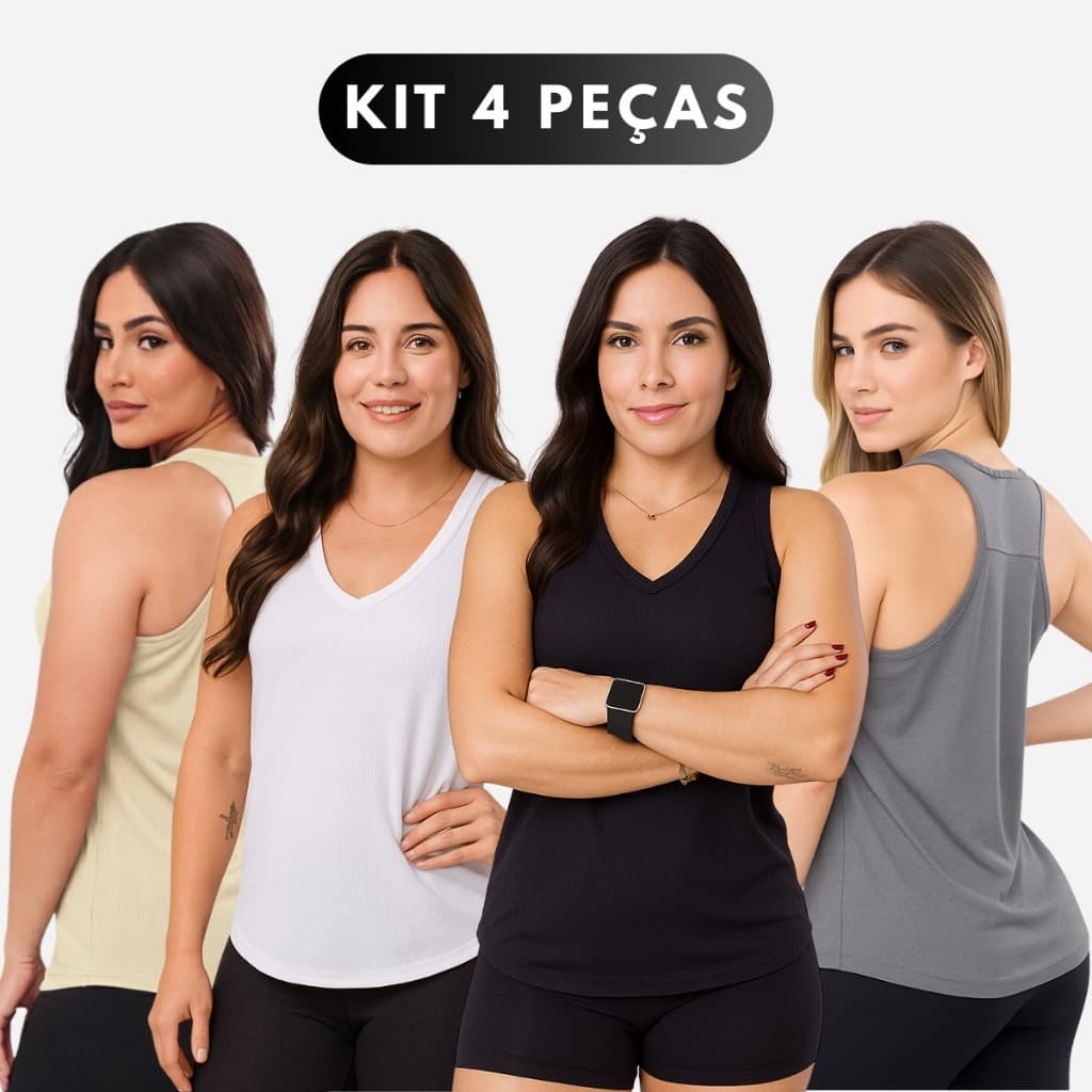 KIT 4 Regata Dry Fit Feminina Academia Costas Nadador Esportiva Lisa Treino Fitness Leve Treino Mais UNIDADE