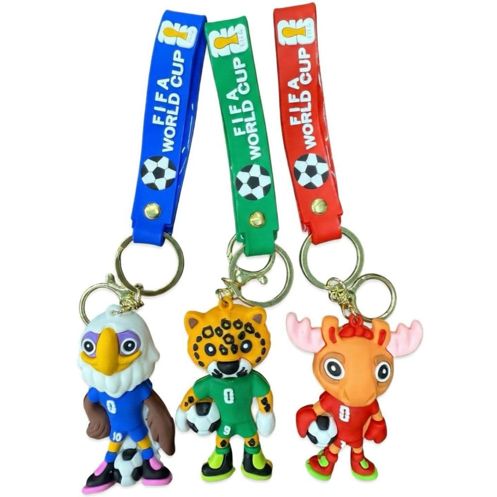 Chaveiro de silicone com mascote em desenho animado da Copa do Mundo da FIFA