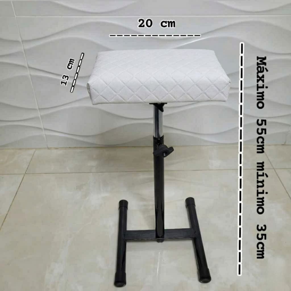 Apoio de Pé e Pedicure Profissional Tripe com Regulagem de Altura Salao de Beleza - Cor Branco