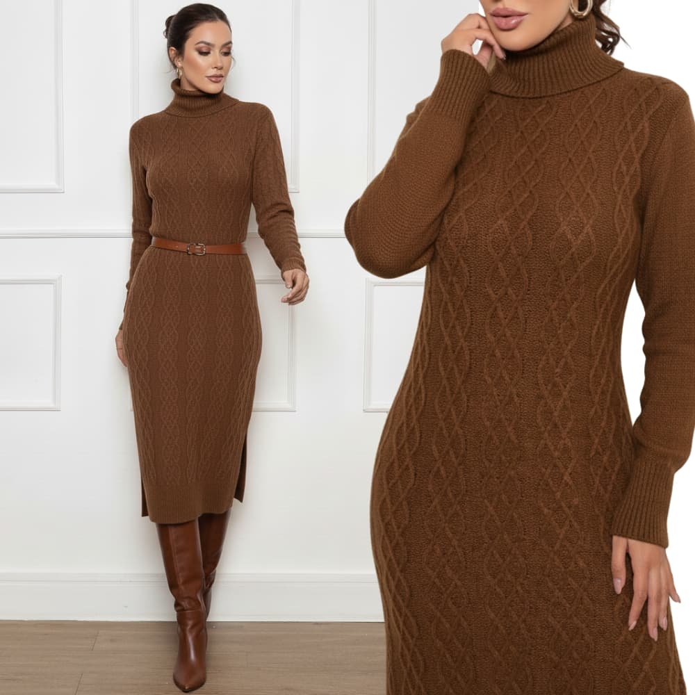 Vestido Feminino Midi Tricô Mousse Luxo Discreto Confortável Outono Inverno Premium