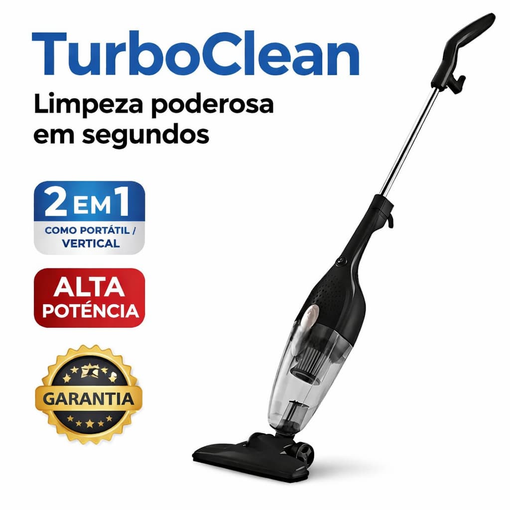 Aspirador TurboClean 2 em 1 Vertical e Portátil — a forma mais rápida e inteligente de manter sua casa sempre impecável.