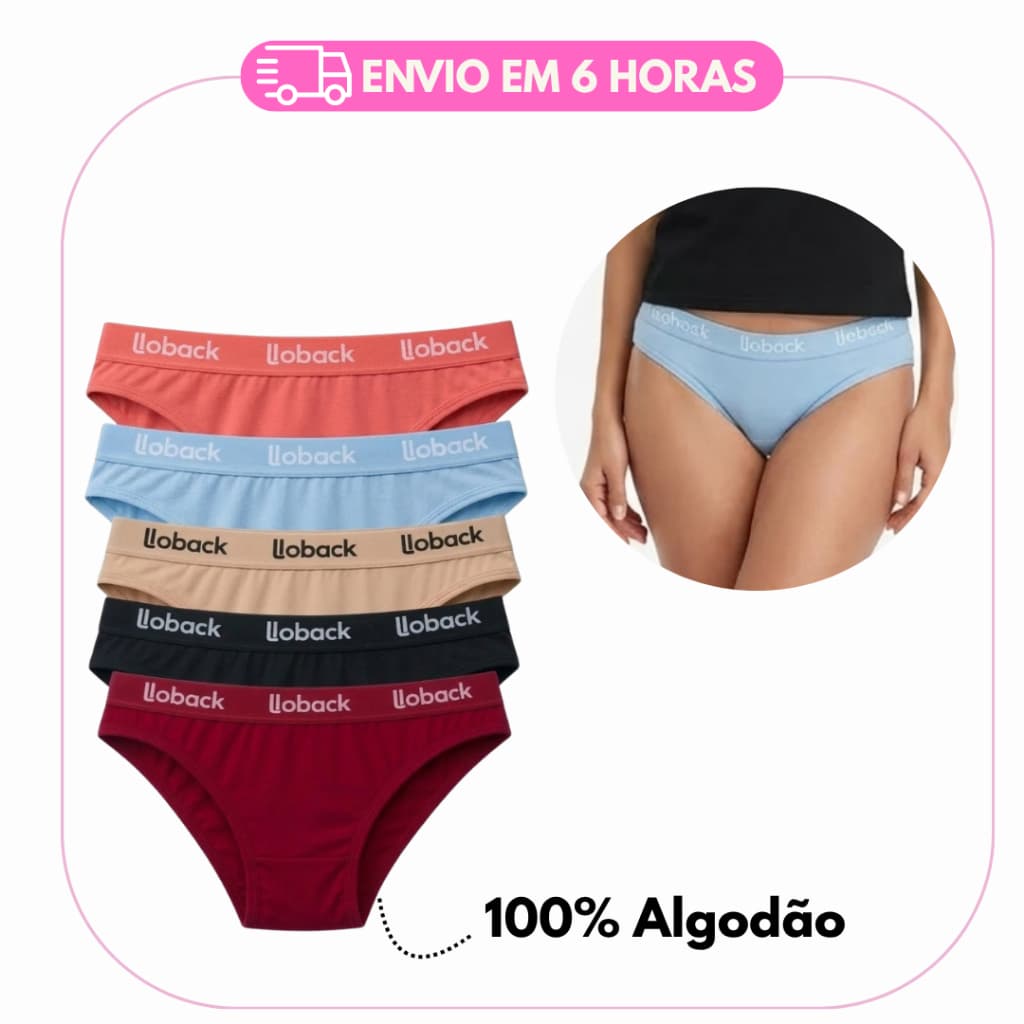 Kit 5 Calcinha Cintura e Cos Alto 100% Algodão Cotton Envio Imediato Elastico reforçado Cintura LOBACK 03