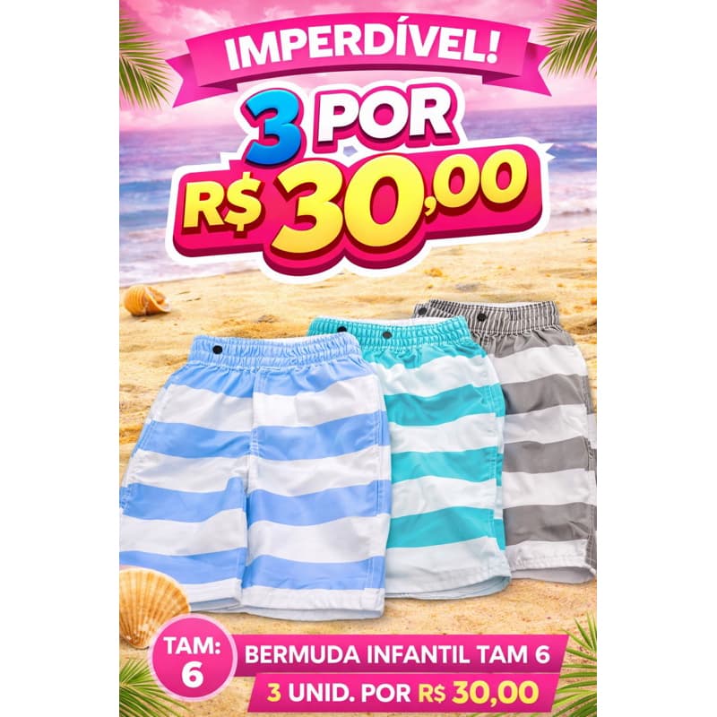 KIT COM 3 BERMUDAS INFANTIL