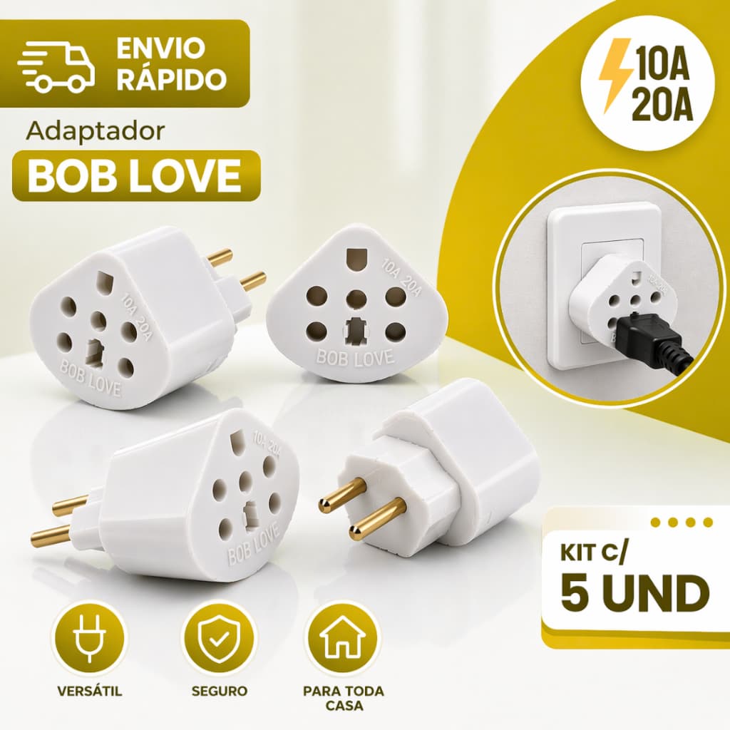 Adaptadores de Tomada Bob LOVE Universal 20A - Serve para Pinos Grossos e Finos