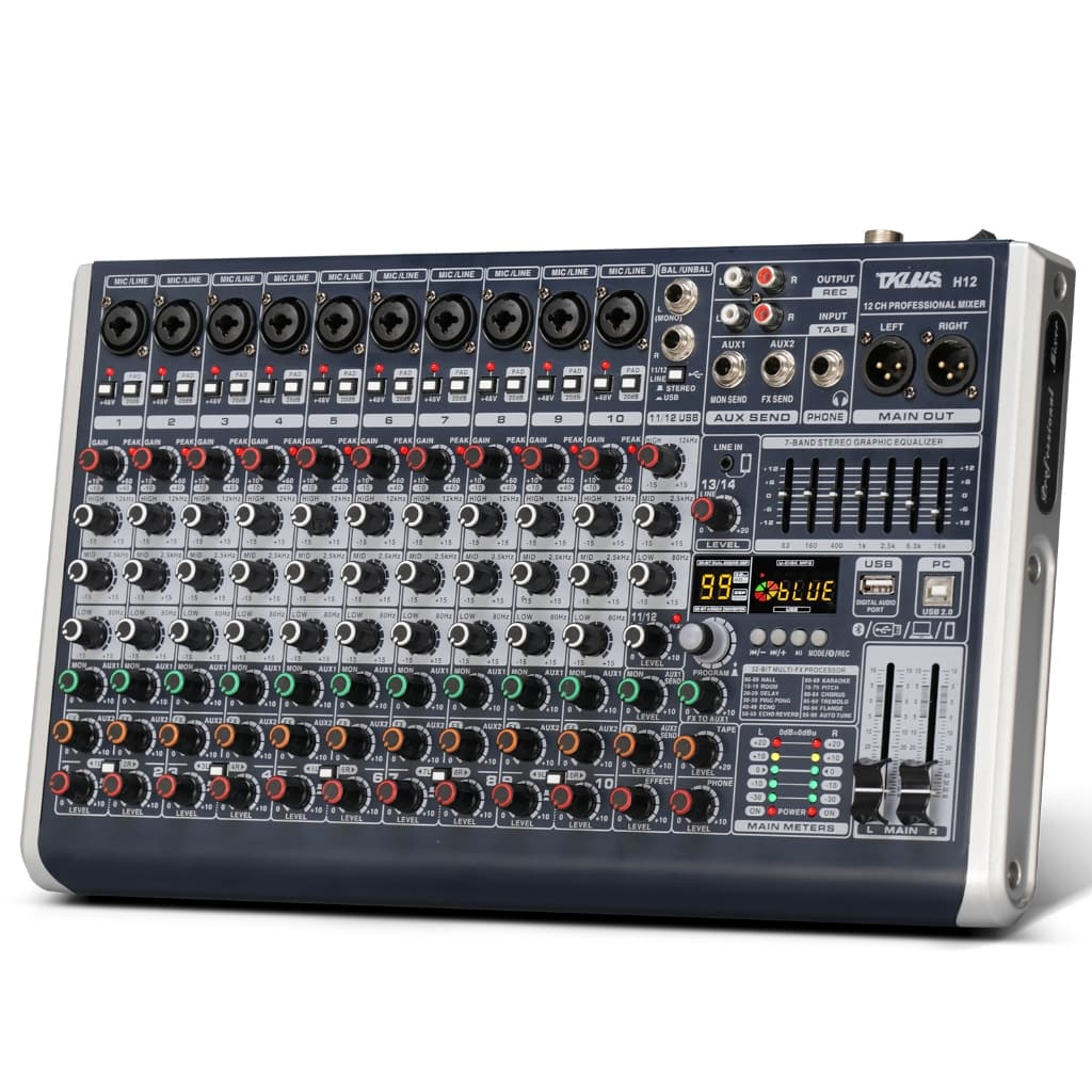 Mesa de Som Profissional 12canais Áudio bluetooth AUX*2 99DSP 48V Computador de Alimentação Fantasma usb TKLBLS
