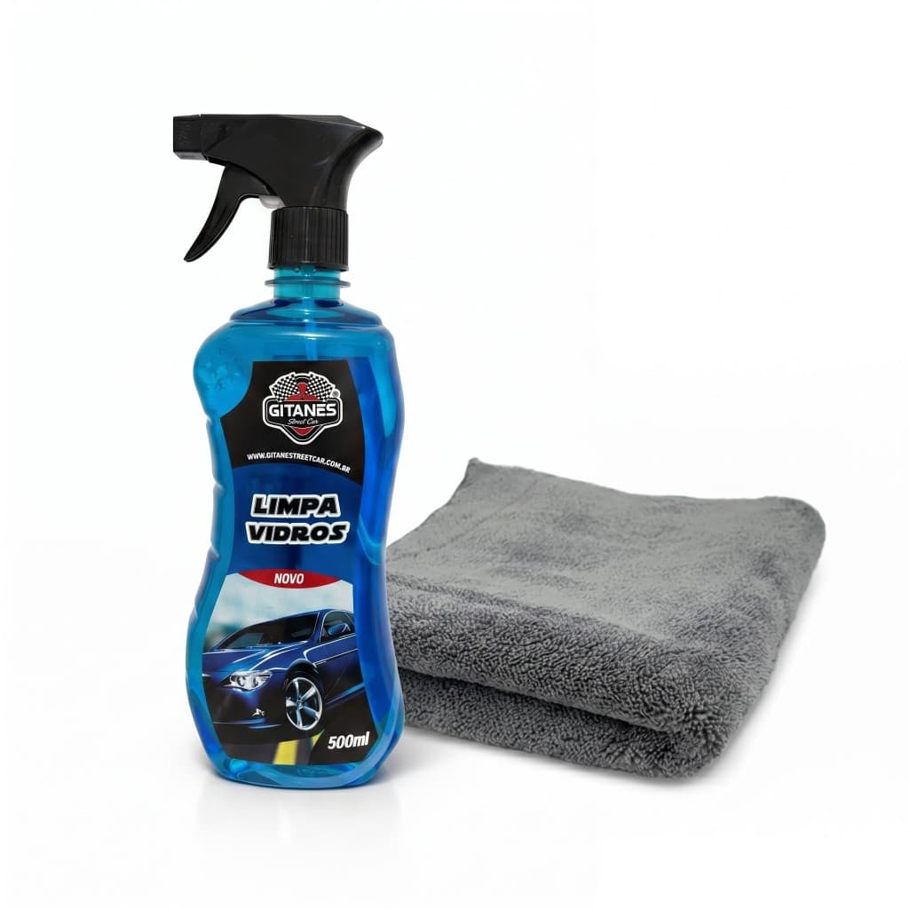 Limpa Vidros 500ml + Pano Toalha Flanela Microfibra Uso Doméstico ou Automotivo Carro Moto