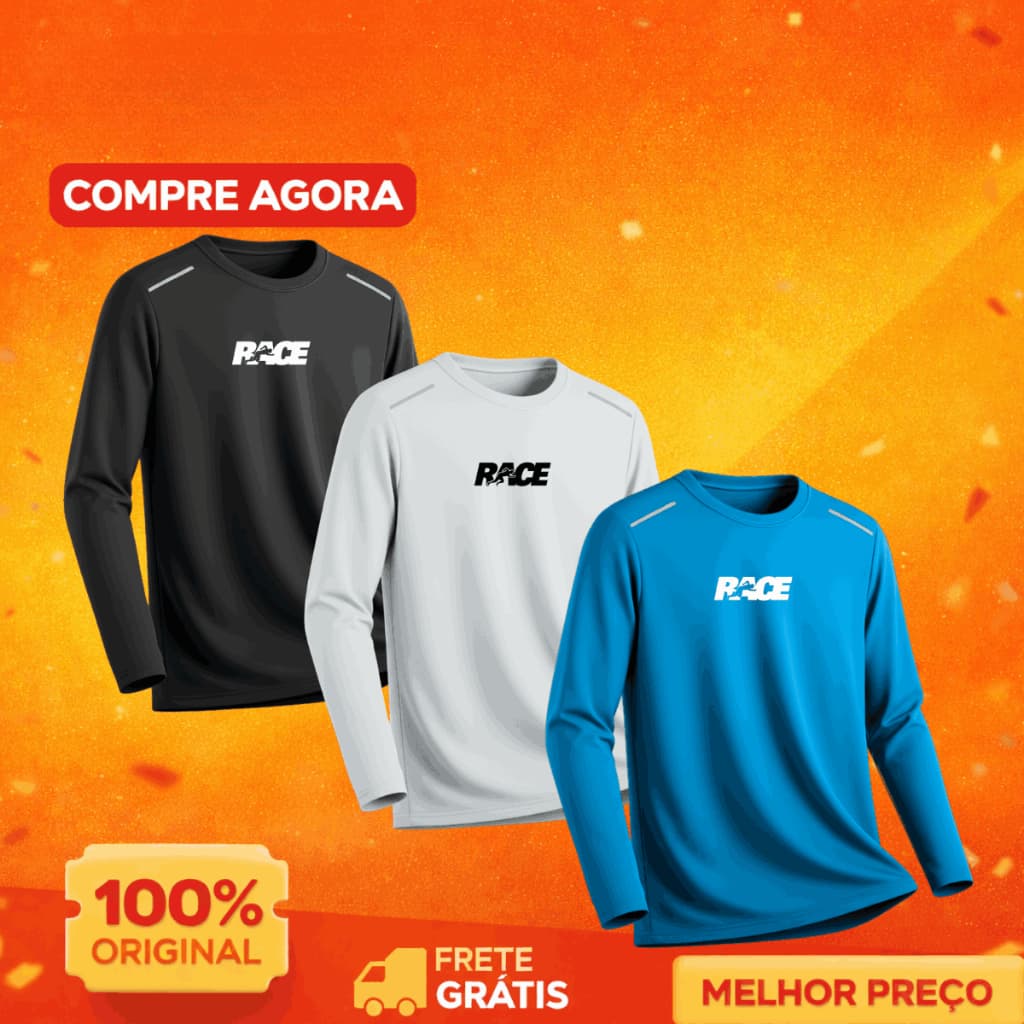 Kit 3 Camisa Esportiva Manga Longa Dry Fit Refletivo Ombro Academia