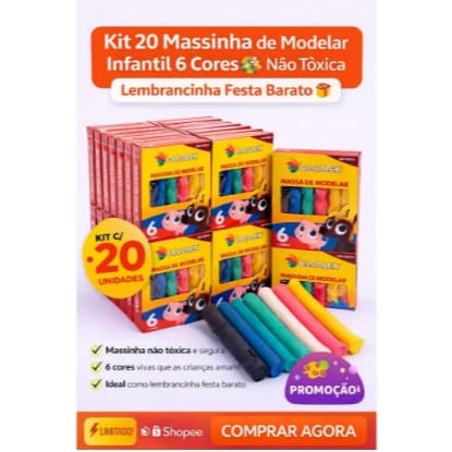 20 Caixas Massinha de Modelar Brinquedo Infantil 6 Cores Não Tóxica Lembrancinha Festa PROMOÇÃO
