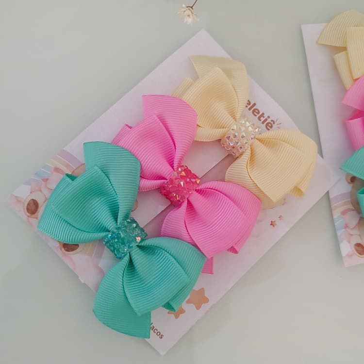 Kit 3 Laços de cabelo Bico de pato para meninas Presilha Infantil
