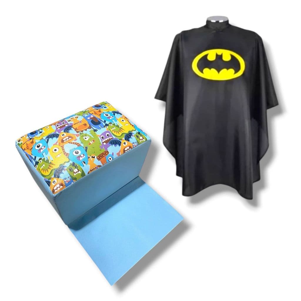 Puff infantil para elevação + capa cetim infantil kit para corte kids