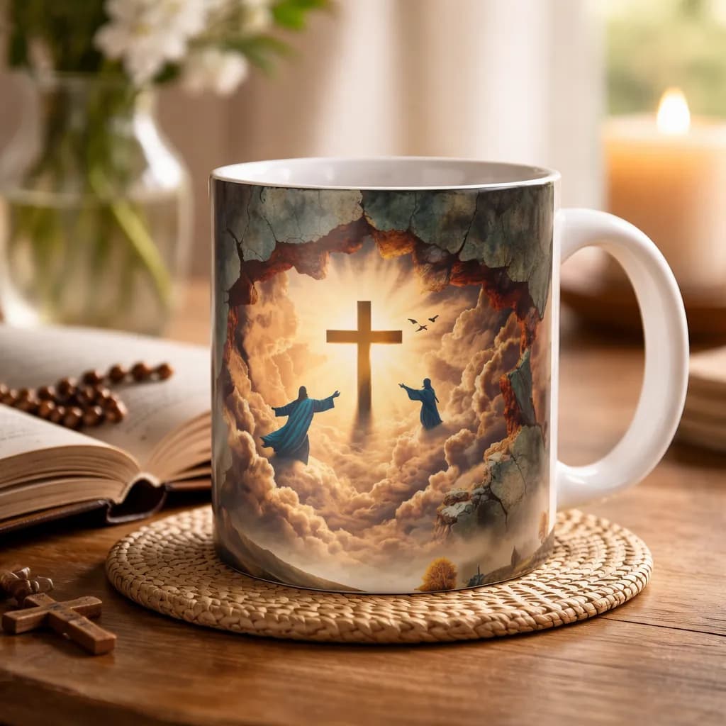 Caneca Porcelana 3D Fé Deus Amor Cristão Gospel