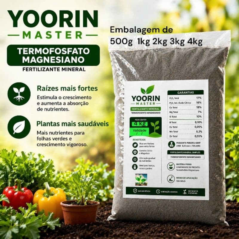 Fertilizante Yoorin Master Termofósfato Magnesiano Fósforo Ca Mg adubo completo para horta Jardim