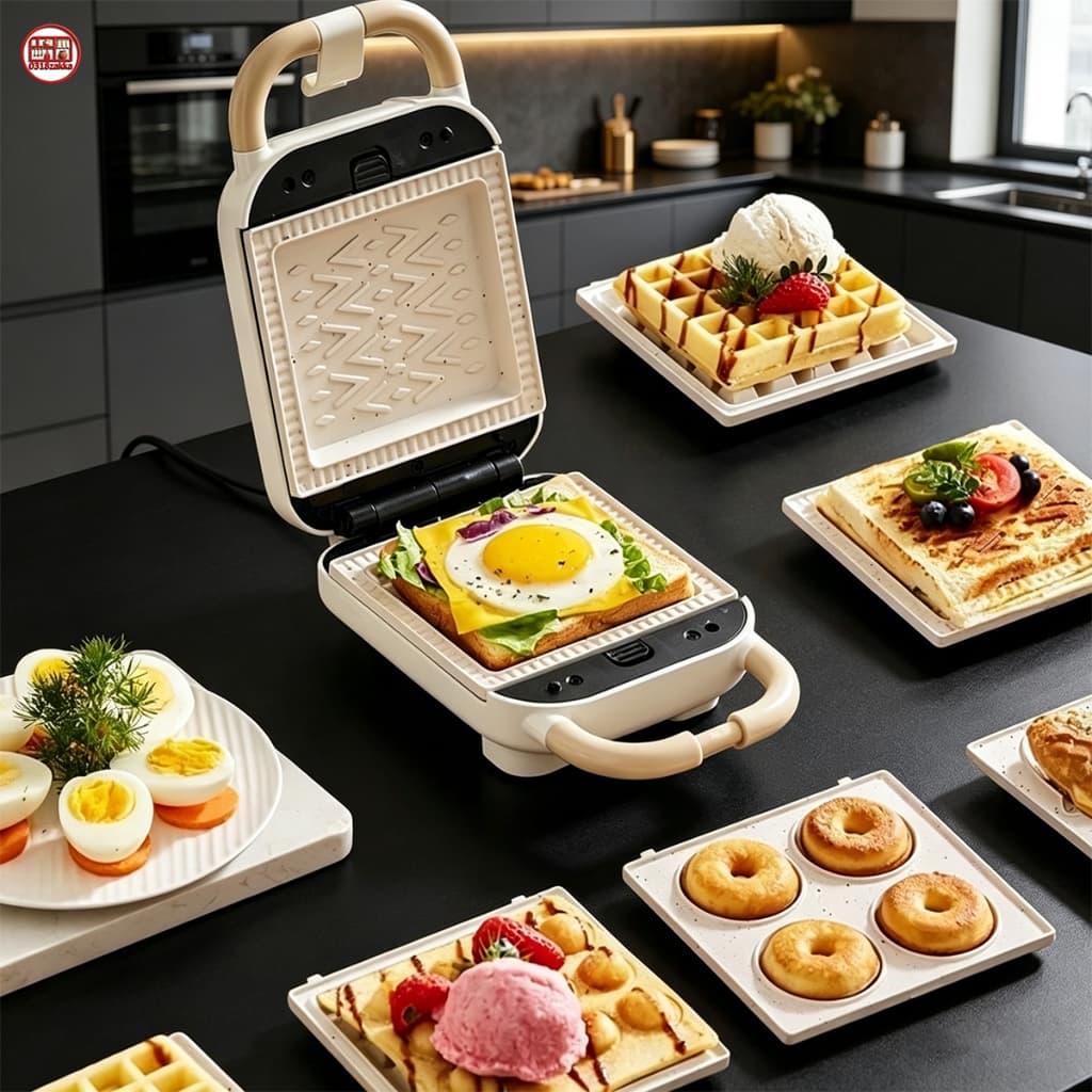 ☕ Sanduicheira 3 em 1 Top ⏰ 5 Níveis de Tempo 110V, Faz Waffle e Torra Pão Perfeito para Café da Manhã -M9