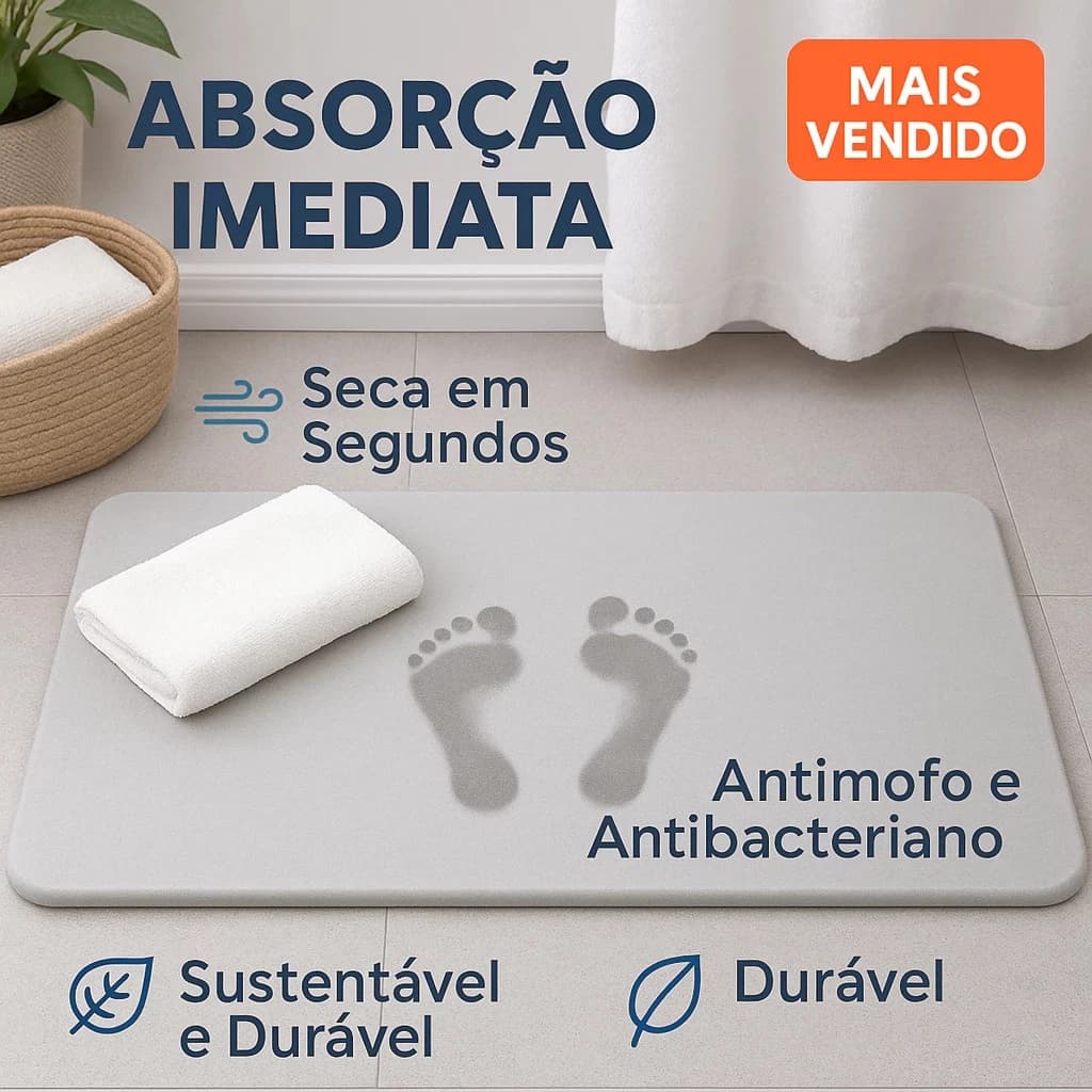 Tapete de Pedra Diatomita Para Banheiro Secagem Rápida 60cm x 40cm Antiderrapante Impermeável