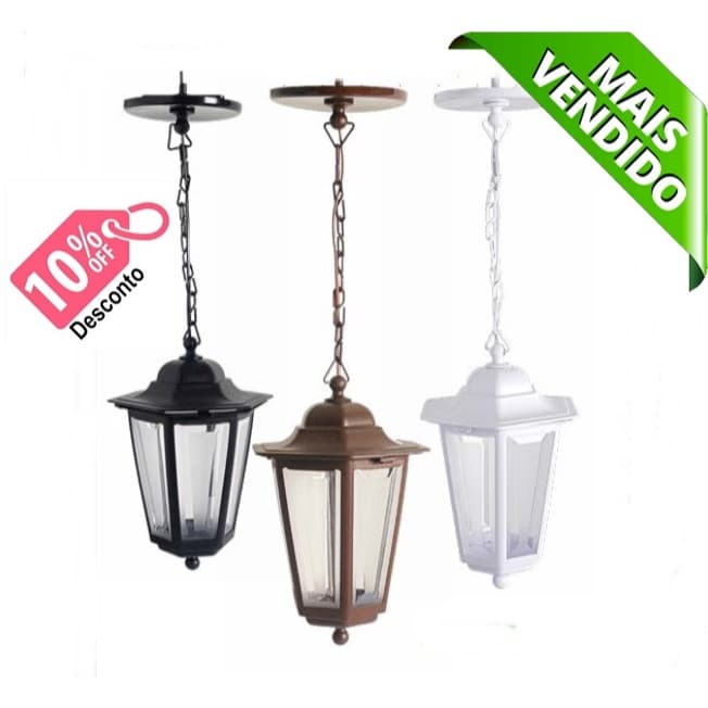 3x Luminária PENDENTE Colonial SEXTAVADO Vintage Preto E27 Bivolt 40W Para Teto Top
