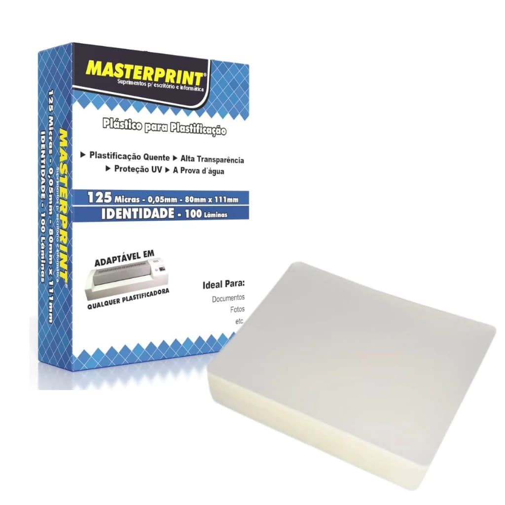 Plástico para Plastificação Documentos Rg Cpf Fotos 125 Micras 0,05x80x111mm Masterprint