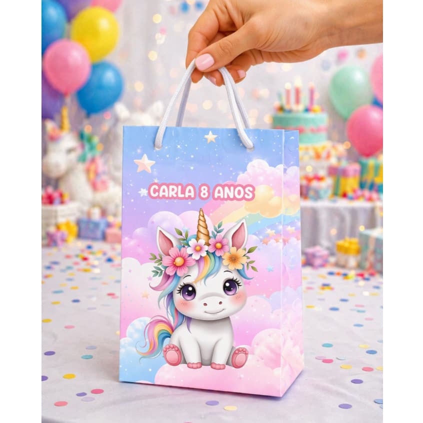 Sacolinha Personalizada Unicórnio - Lembrancinha PEGUE E MONTE - Sacolinha Surpresa - Festa Infantil