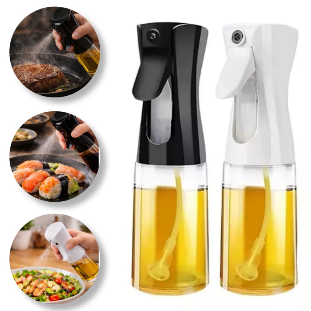 Spray Azeite 220ml Vidro Borrifador Óleo Vinagre Shoyu Cozinha Premium Preto e Branco