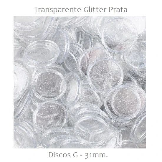 Disco G 31mm Glitter Prata Transparente com 12 uni. Pop Disc