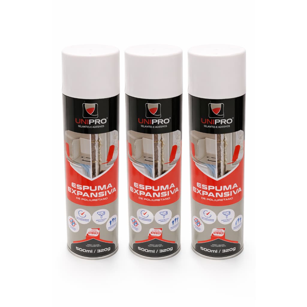 Kit Com 3 Espuma Expansiva Unipro 500ml/320g