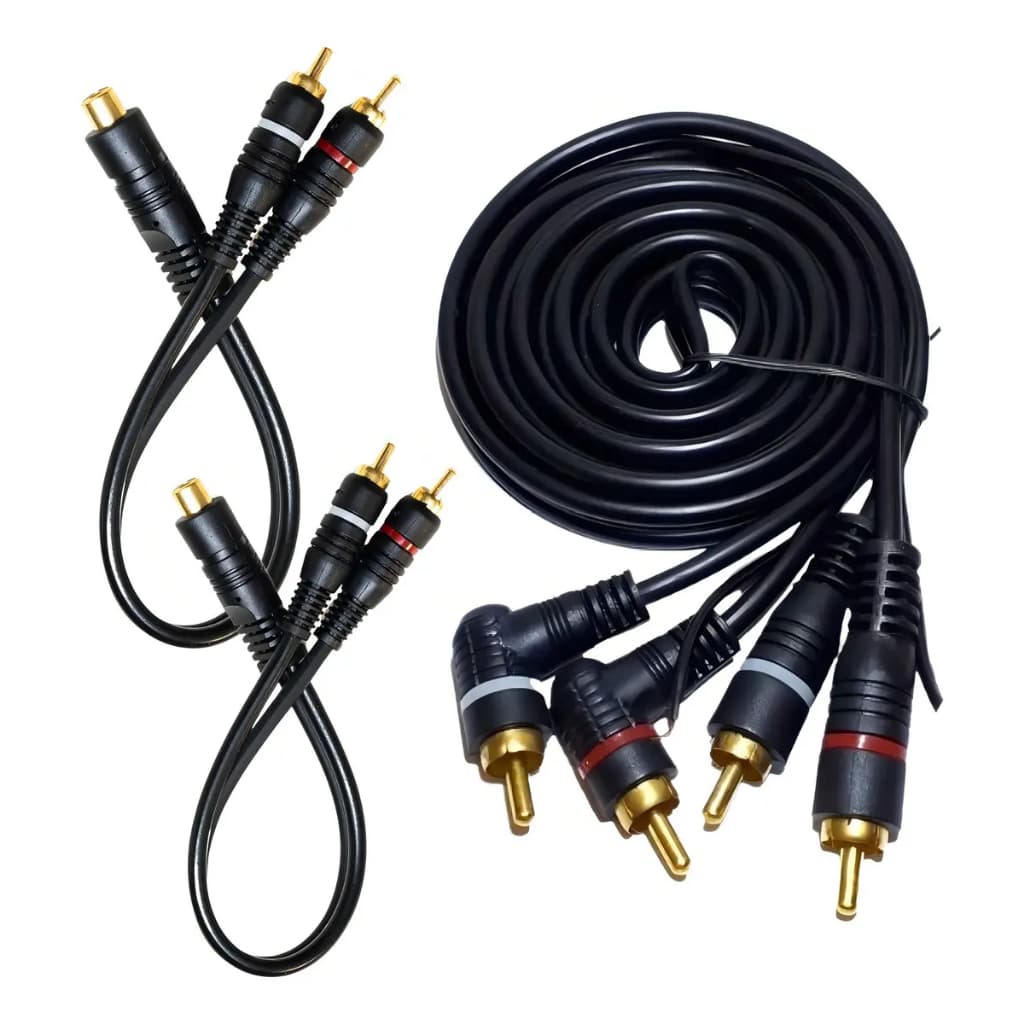 Kit Cabo RCA 1 Metro + 2 Cabos RCA Y 2M1F Blindado Som Automotivo VFA