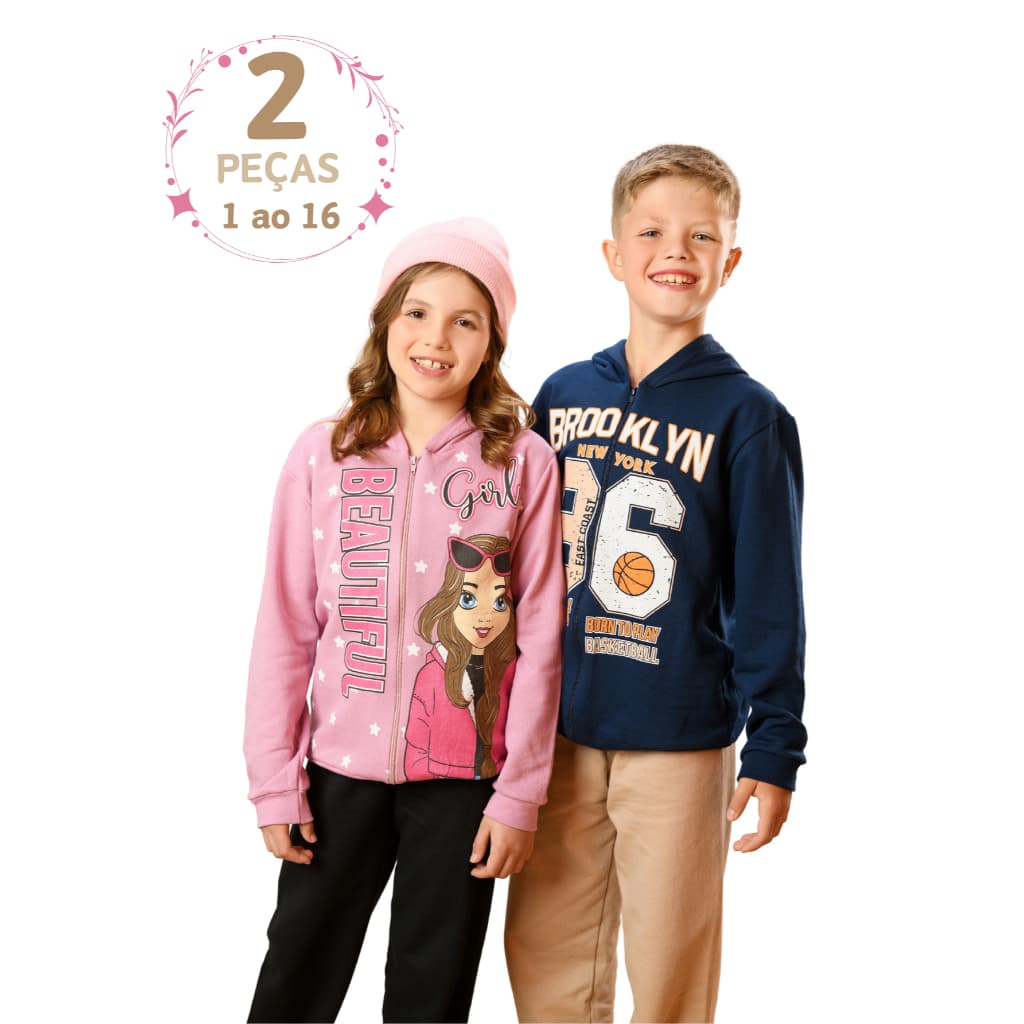 1 Conjunto Infantil Moletom 1 ao 16 Menina Menino Juvenil roupa inverno com ziper e capuz SORTIDO