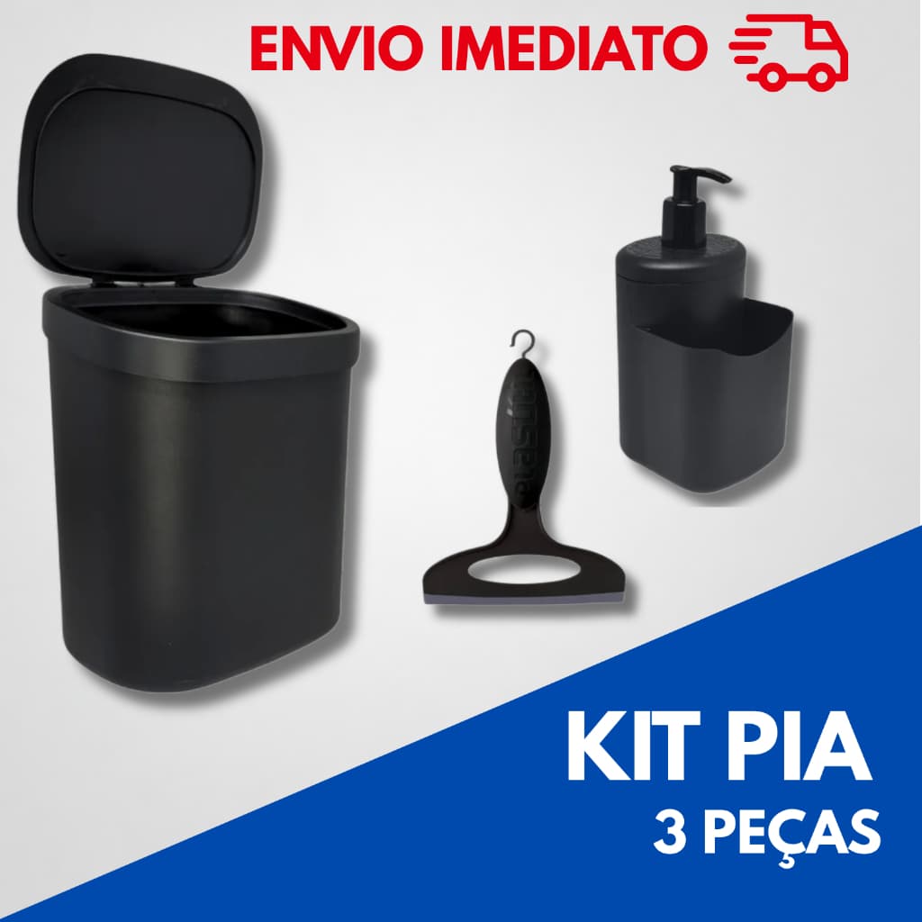Kit Pia cozinha lixeira dispenser detergente rodinho de pia preto alta qualidade resistente original