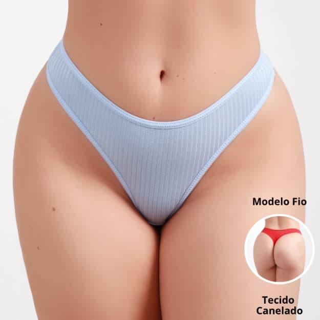 KIT Calcinhas Canelada Suede Fio Dental Feminina Confortável com Forro 100% Algodão - Cores Variadas