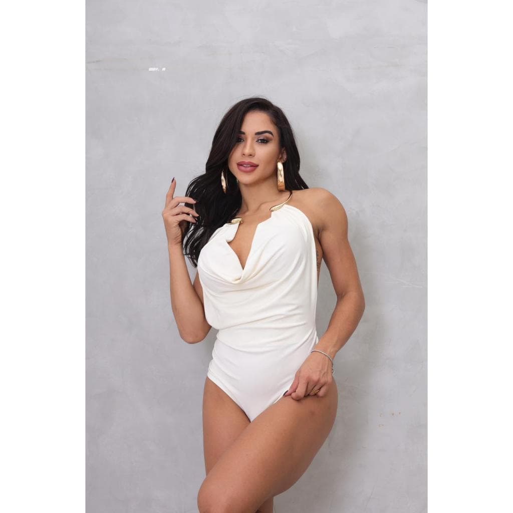 Body Bory Gola Boba Detalhe Colar Decote V Moda Gringa Suplex Premium