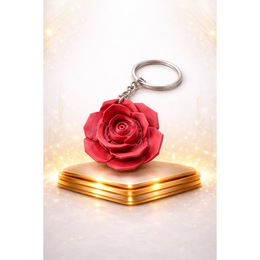 Chaveiro Flor Rosa 3D Personalizado PLA - Branco/ rosa e vermelho - Presente Delicado - Lembrancinha Feminina Decorativa