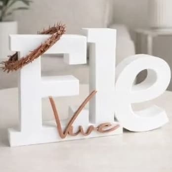 Letreiro Decorativo Ele Vive 3D Cristão Mesa 15cm | Decoração Gospel Moderna em PLA
