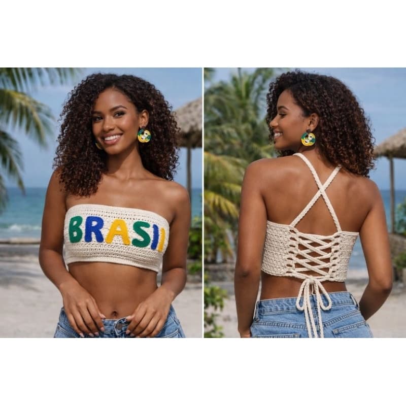 Top personalizado em crochê/ Top personalizado em chochê/ top tomara que caia de crochet/top Brasil em crochet
