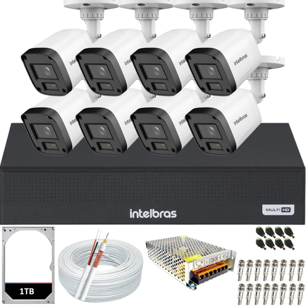 Kit Cftv 8 Cameras Full Hd VHL 1220 Dvr Intelbras 3108-C 1TB