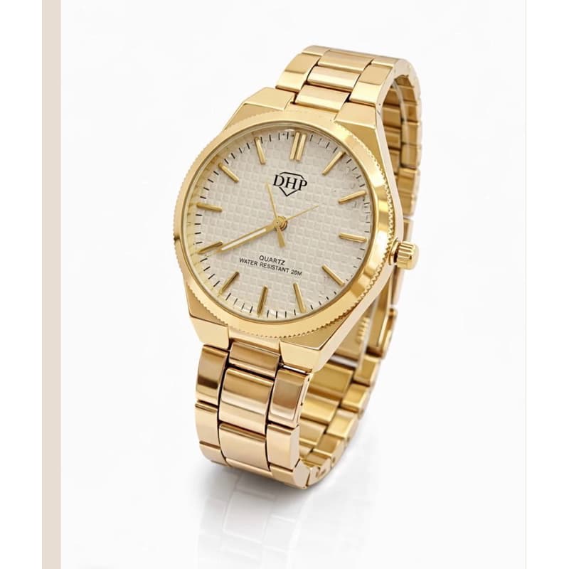 Relógio feminino clássico médio dourado e fundo branco