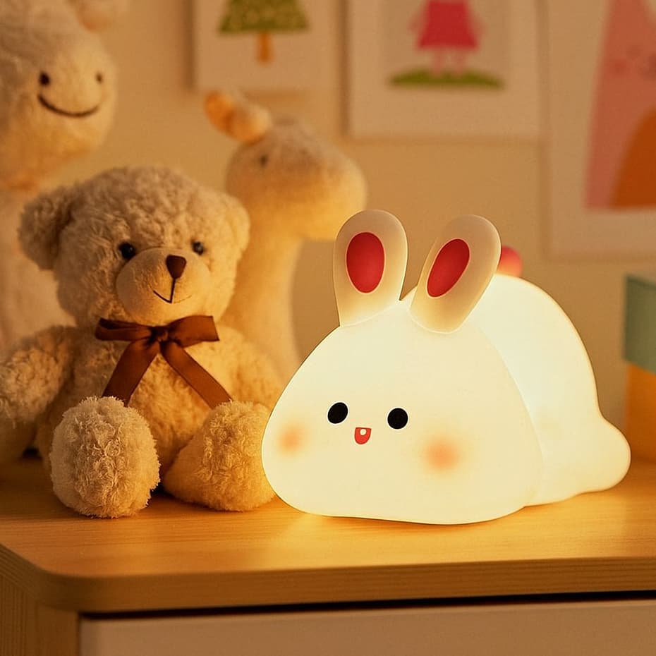 Luminária Coelhinho LED Touch Luz Noturna Infantil Abajur Suave Quarto Bebê Silenciosa Portátil